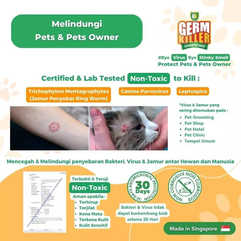 Germ Killer Pet Disinfectant Surface Spray 500ml – Aman untuk Bayi & Hewan Peliharaan, Hospital Grade