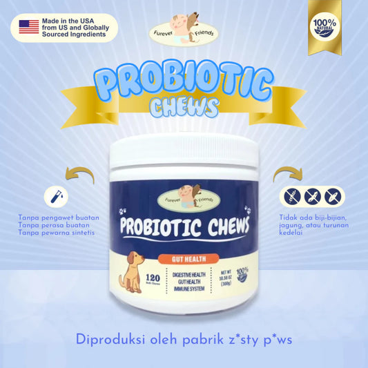 Probiotic Chews for Dogs – Vitamin Pencernaan & Digestive Health Anjing – Made in USA