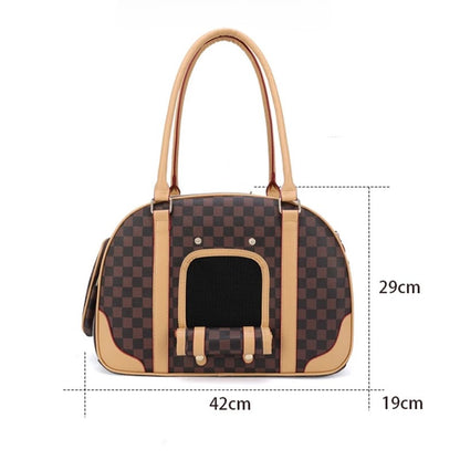 Tas Carrier Anjing & Kucing Elegan – Pet Travel Bag Motif Kotak Premium